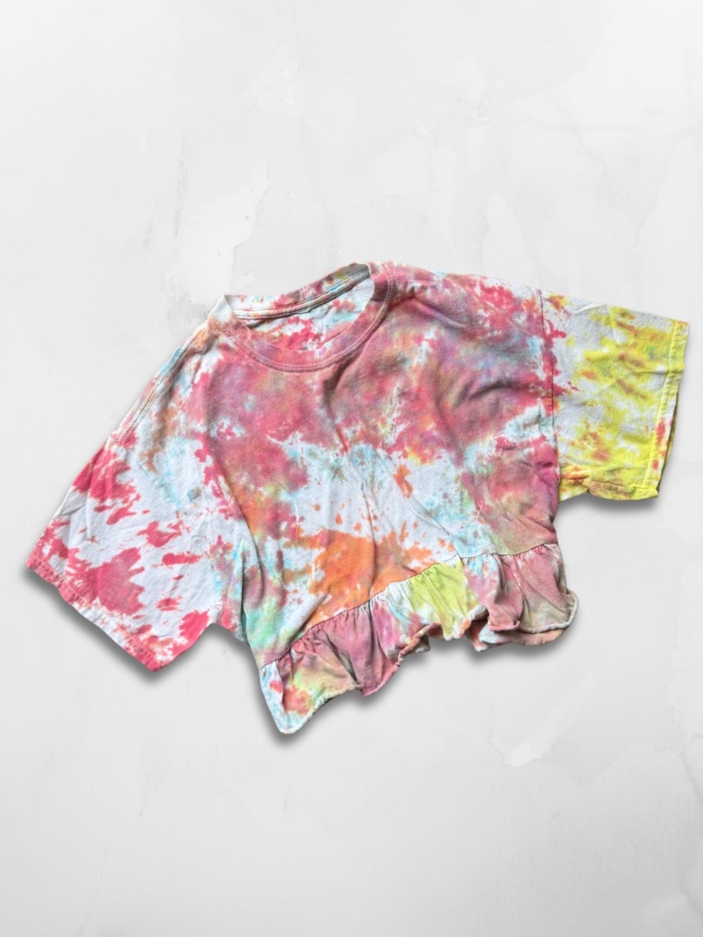 Urban Outfitters Tie-Dye Ruffle Crop Top, Pastel Multicolor, Boxy Fit, Size XS/S